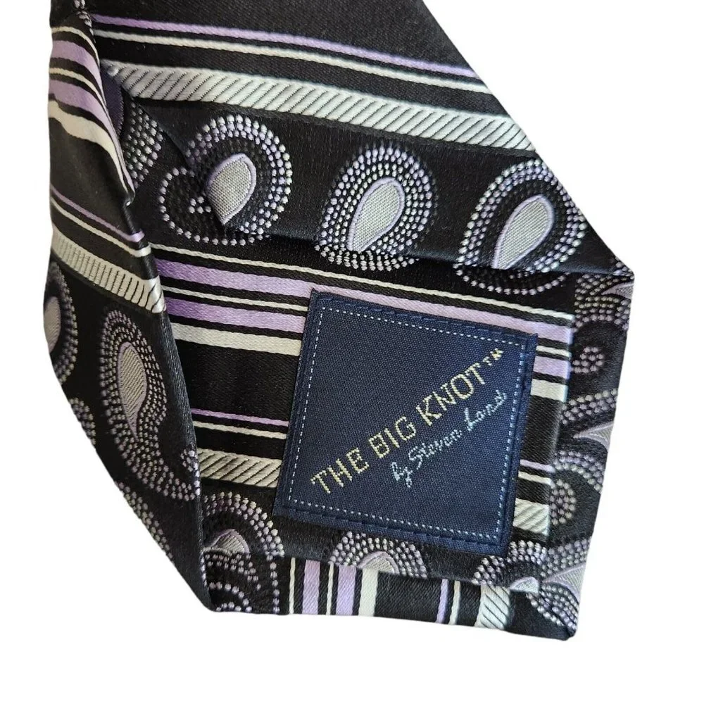THE BIG KNOT by Steven Land 100% Silk Tie Geo Paisley‎ 3.5W Dark Purple